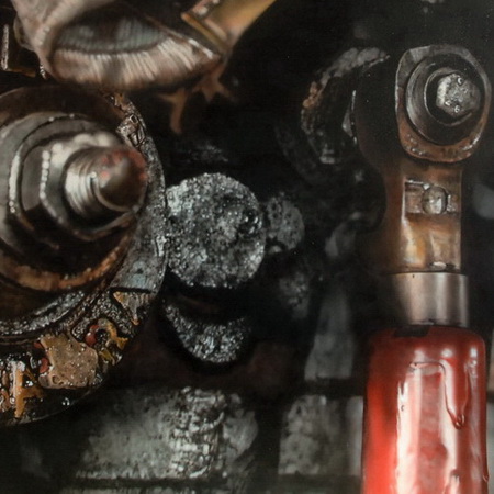 old, oil, vintage, close up, detail, art, canvas, airbrush, photorealistic, handmade, locomotive, engine, steam punk, tamas mike <img src='assets/img/sold.png' />
